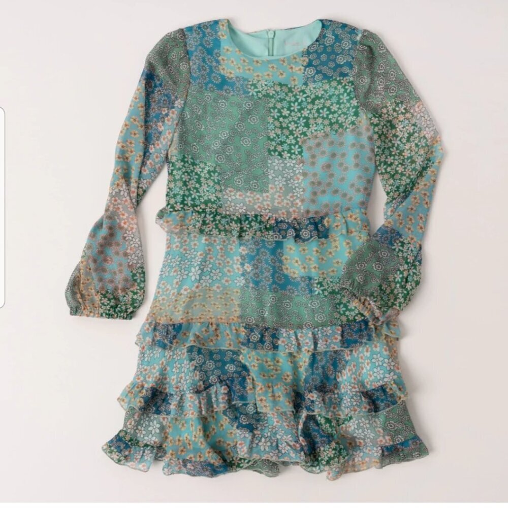 Kidpik Green and Blue Casual Dress with Ruffled Design little girl size 8 ( C3)